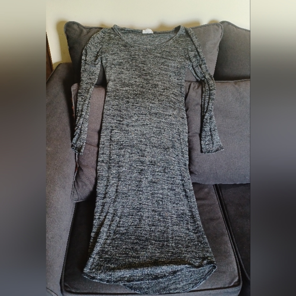 Forever 21 grey black long sleeve bodycon maxi dress sz medium (062624A)